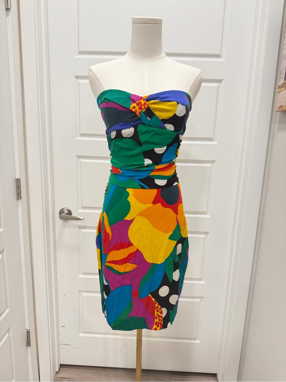 Diane Von Furstenberg Silk Strapless Multicolor Abstract Print Sheath Dress